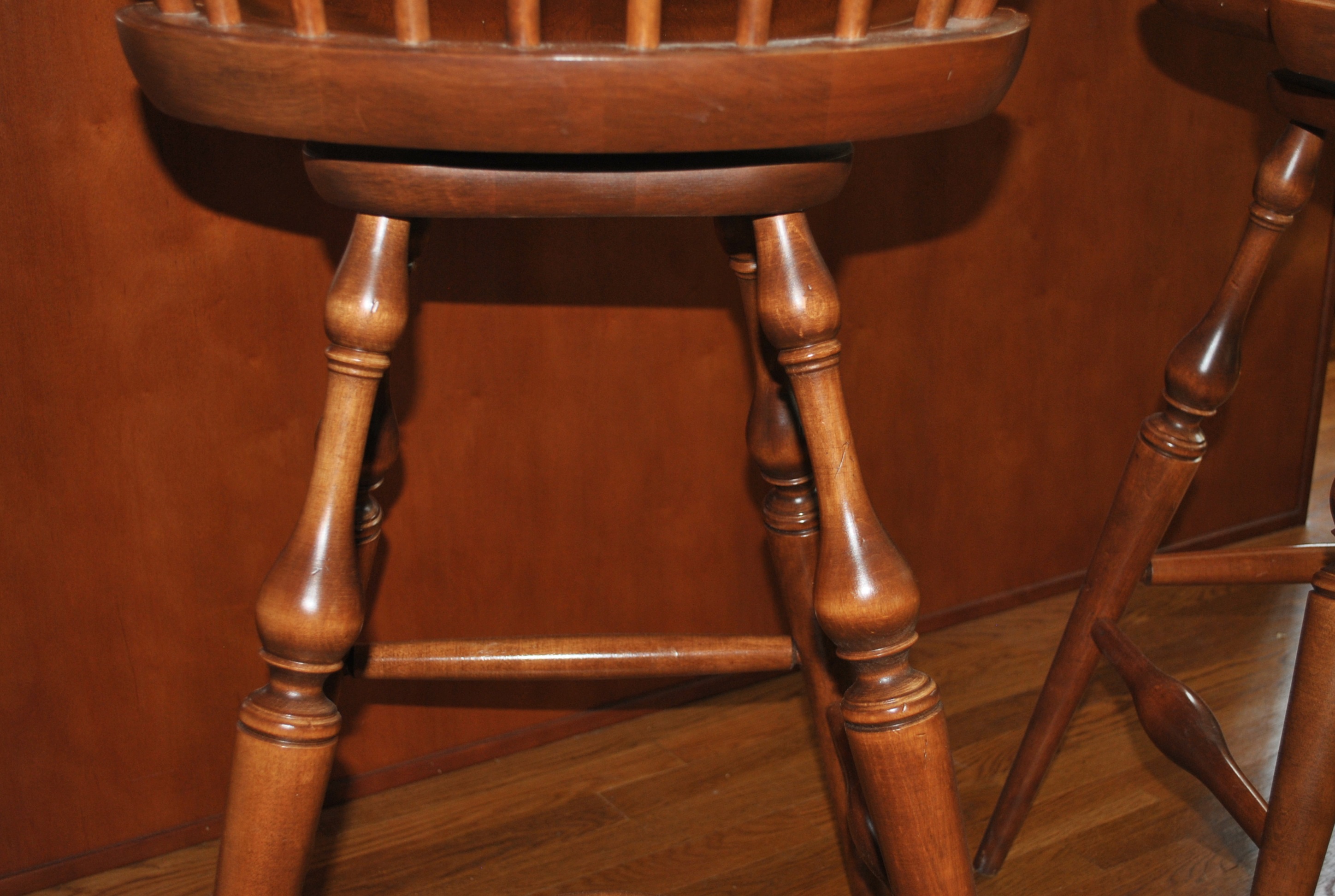 Pair of Nichols & Stone Co. Wood Swivel Barstool Chairs EBTH