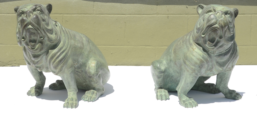 Pair of Life-Size Bronze English Bulldog Statues