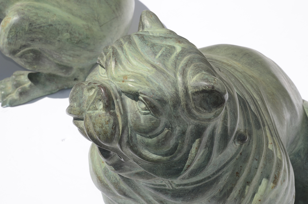 Pair of Life-Size Bronze English Bulldog Statues