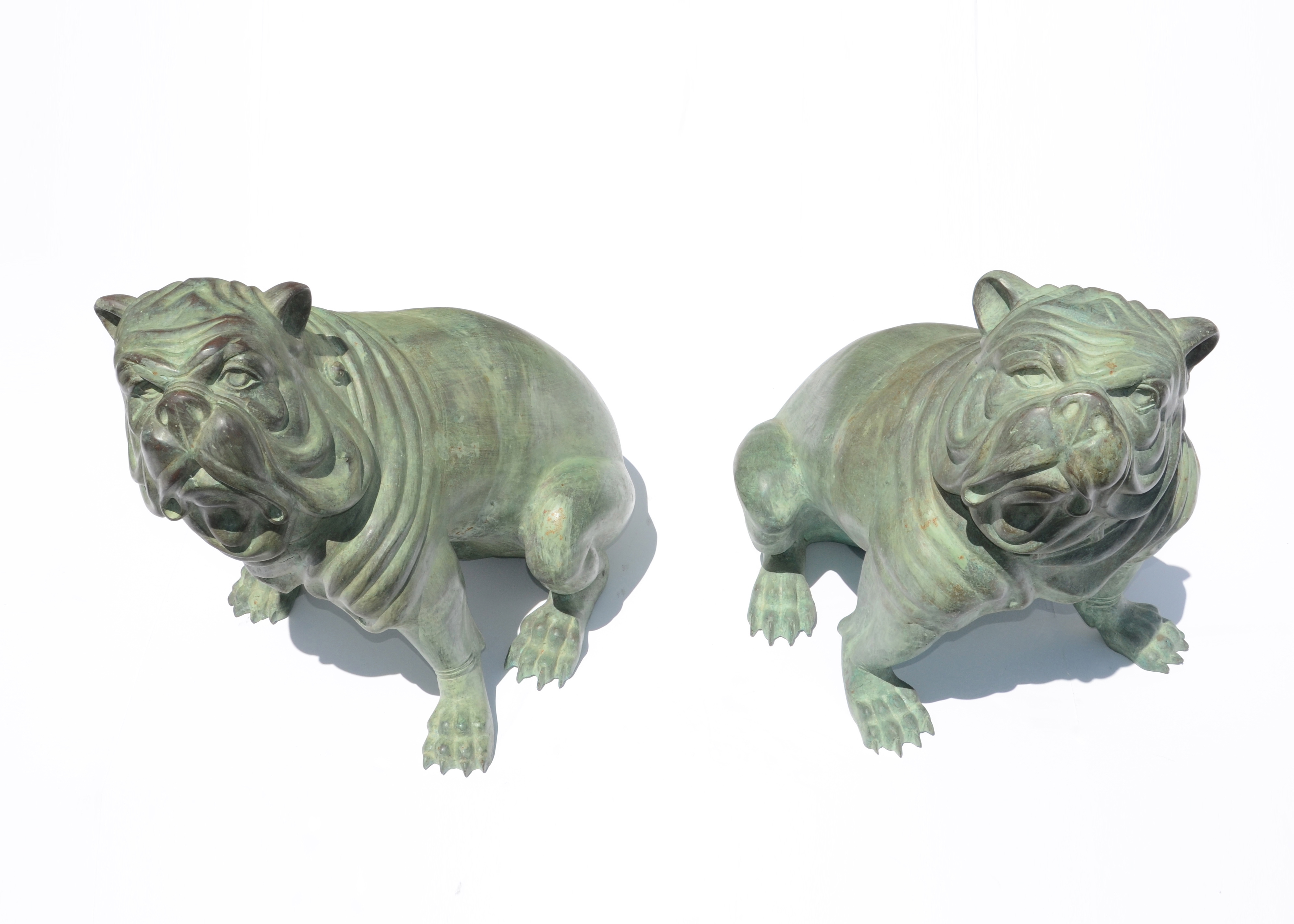 Pair of Life-Size Bronze English Bulldog Statues