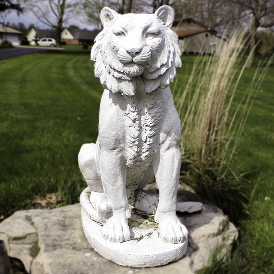 Pair of White Concrete Lion Statues