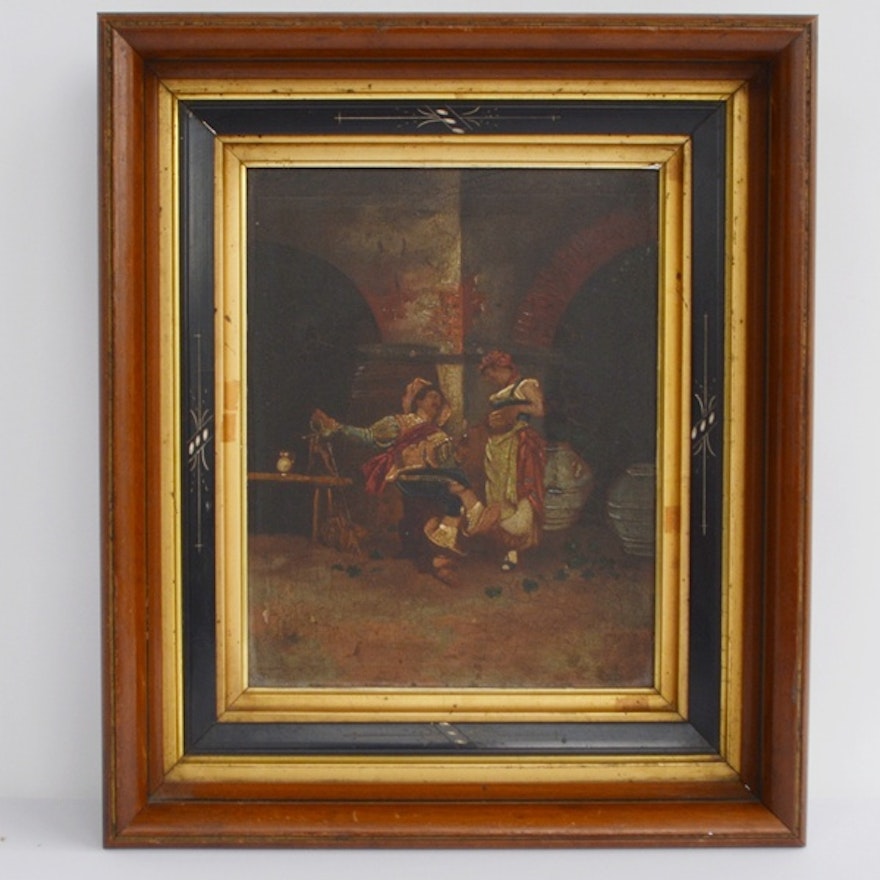 Original Oil Painting of Chevalier and Woman in Dutch Style