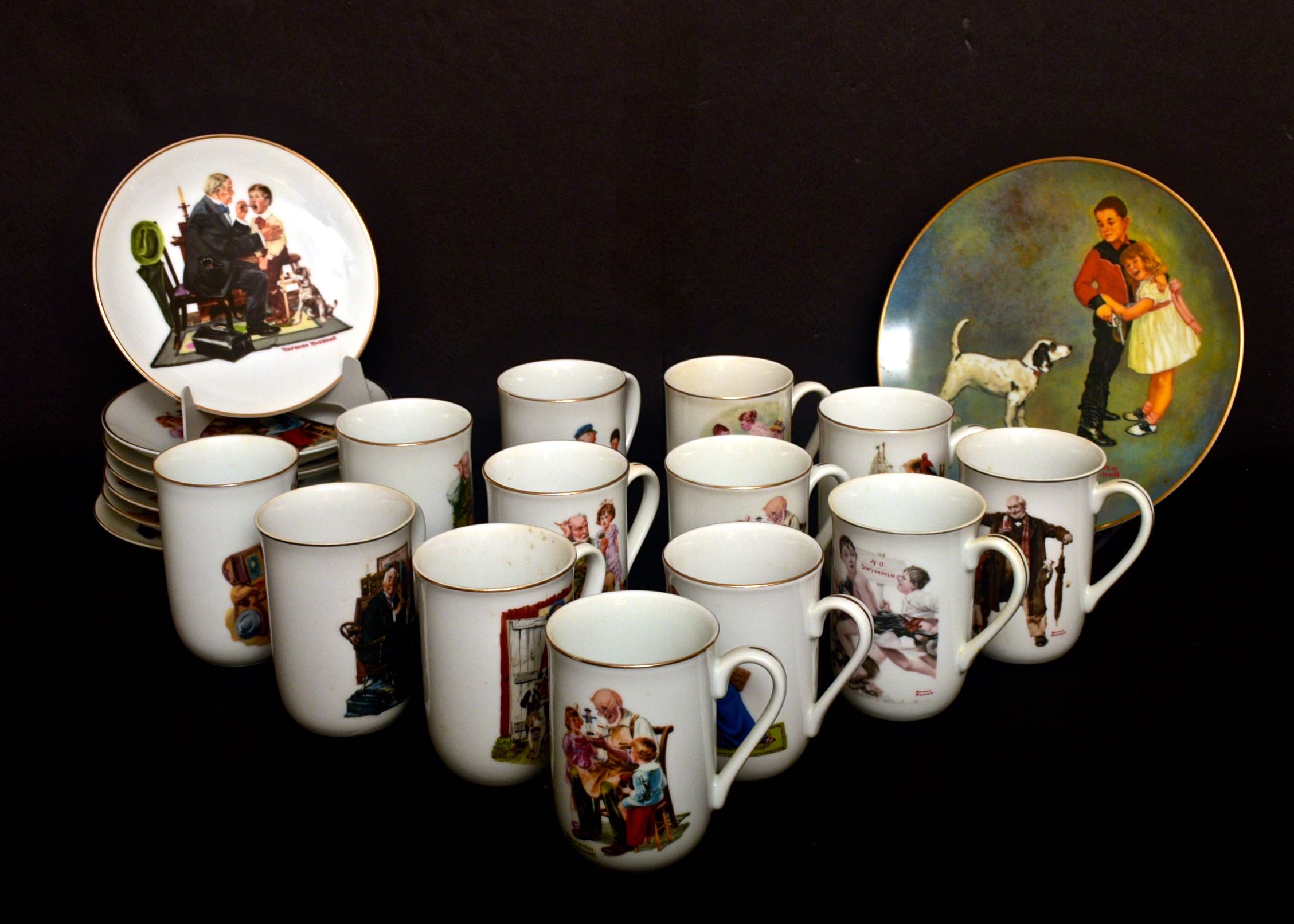 Collection of Vintage Norman Rockwell Museum Collections Plates and Mugs