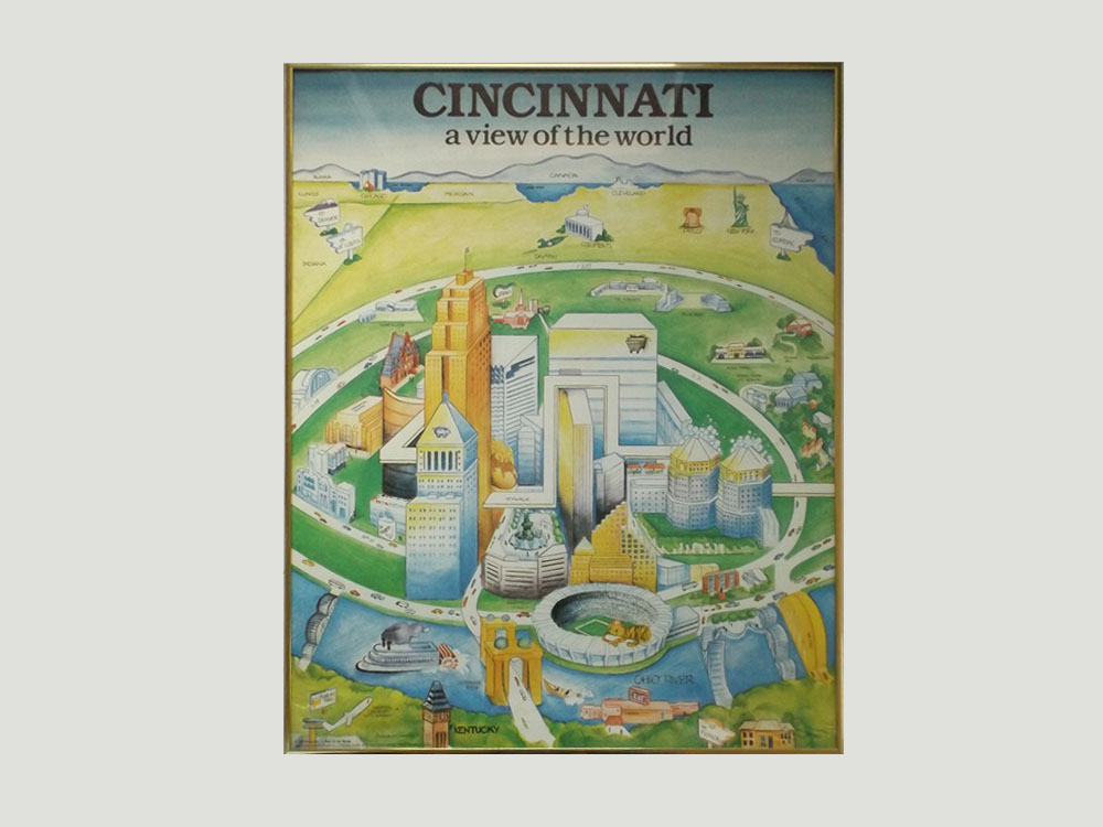 Illustrated Cincinnati Birds Eye View Poster