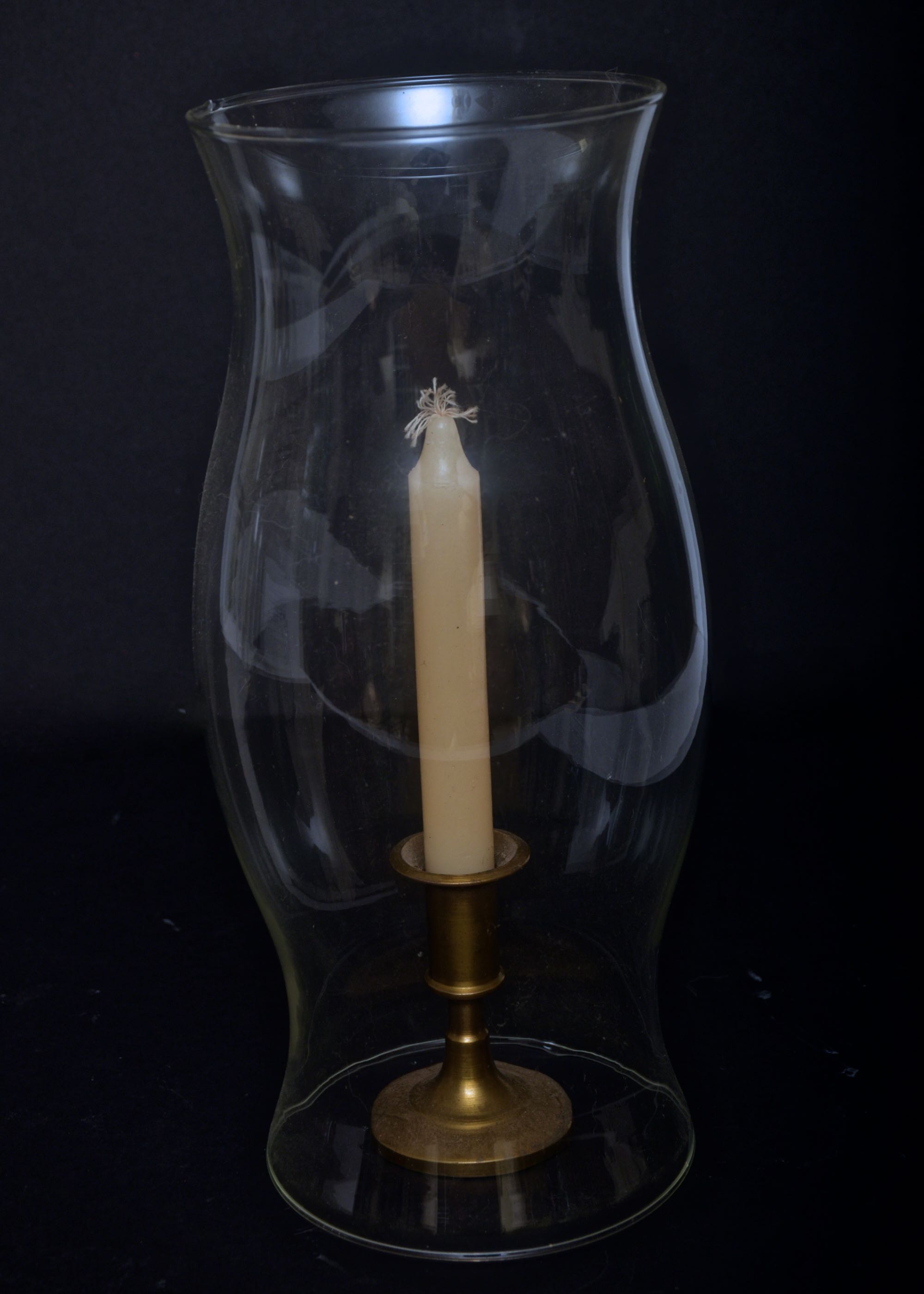 Pair of Brass Candlesticks with Glass Hurricanes