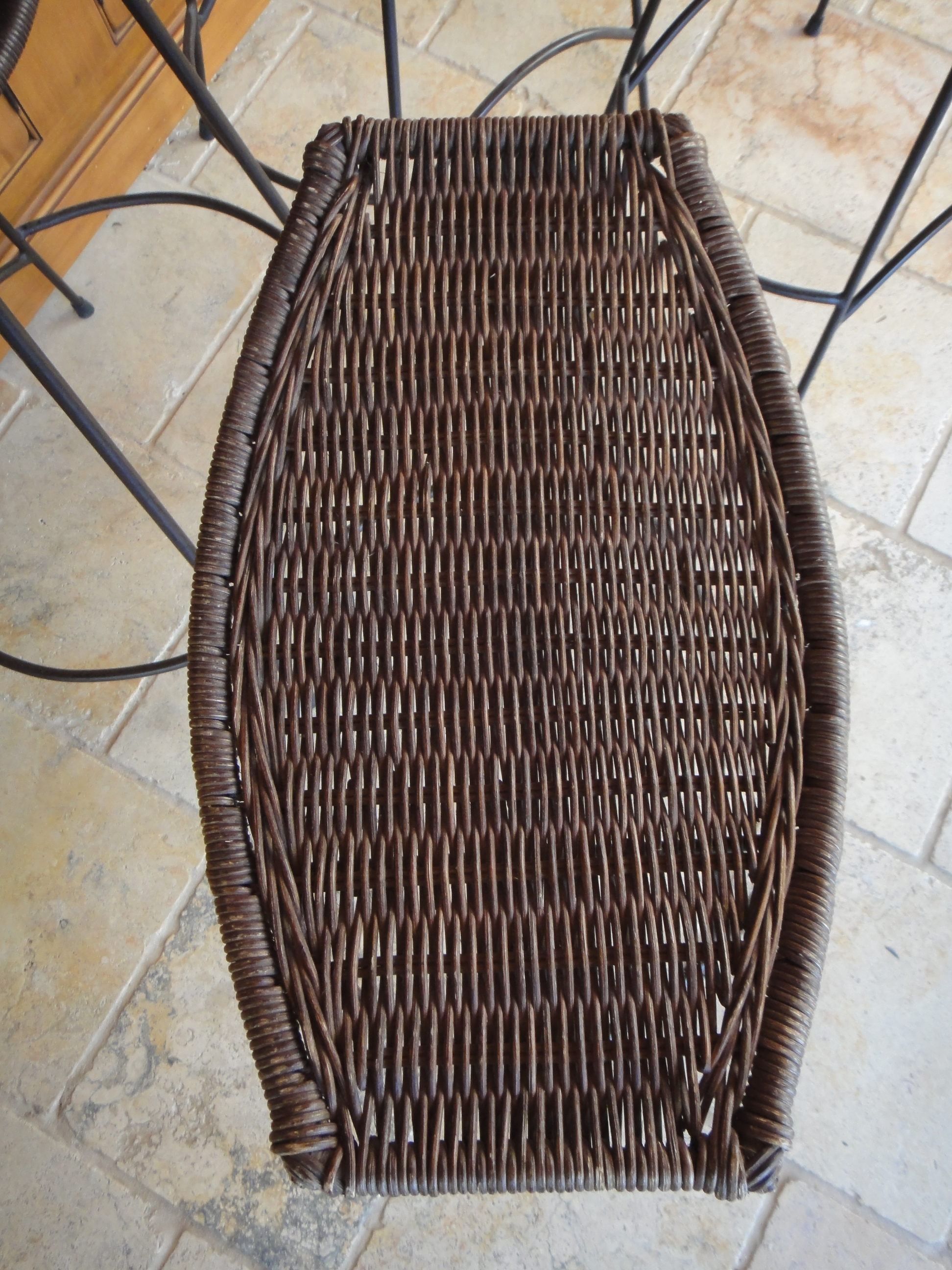 Four Vintage Wrought Iron Wicker Bar Stools