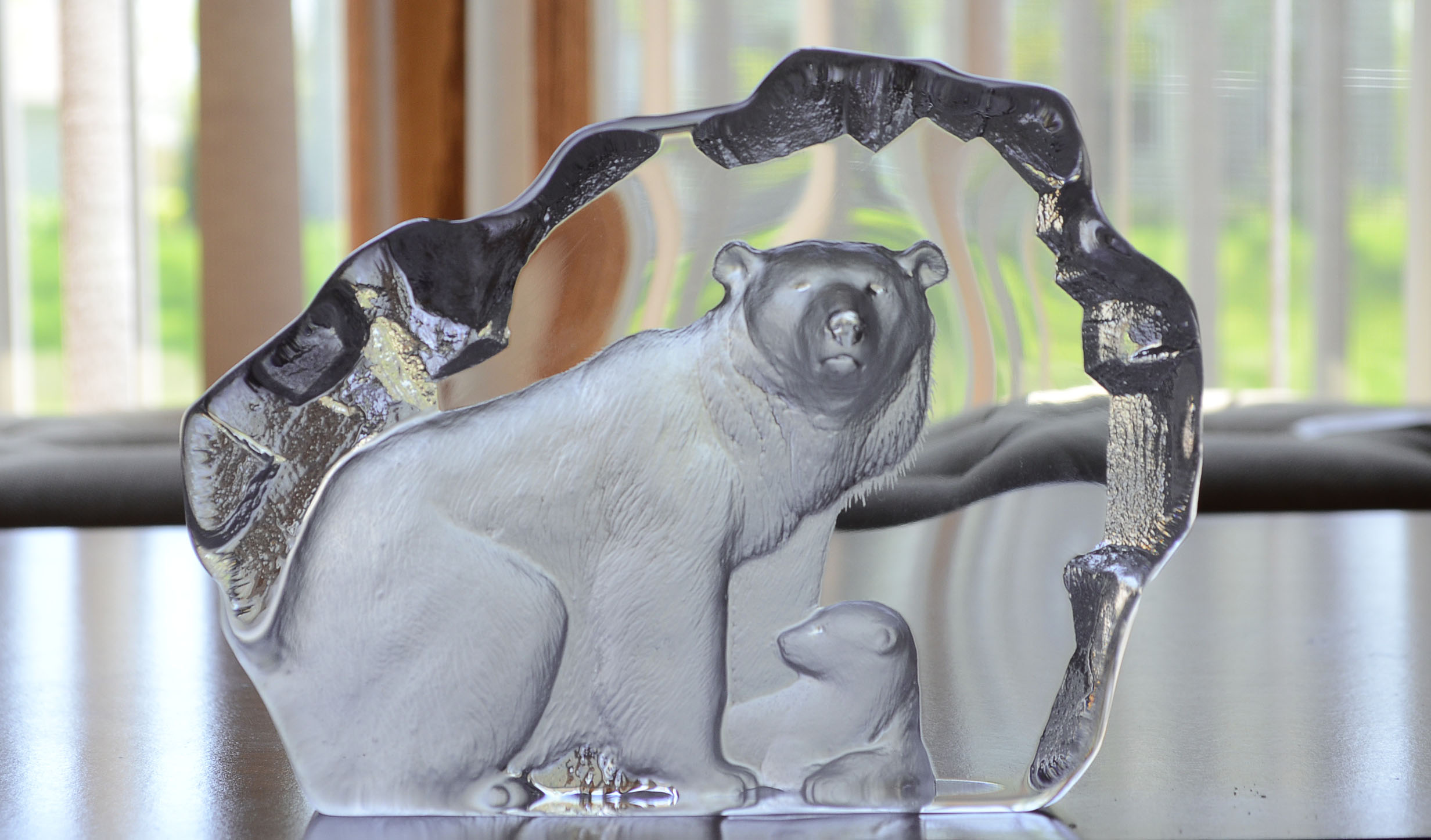 Mats Jonasson Crystal Intaglio Sculpture of Polar Bear