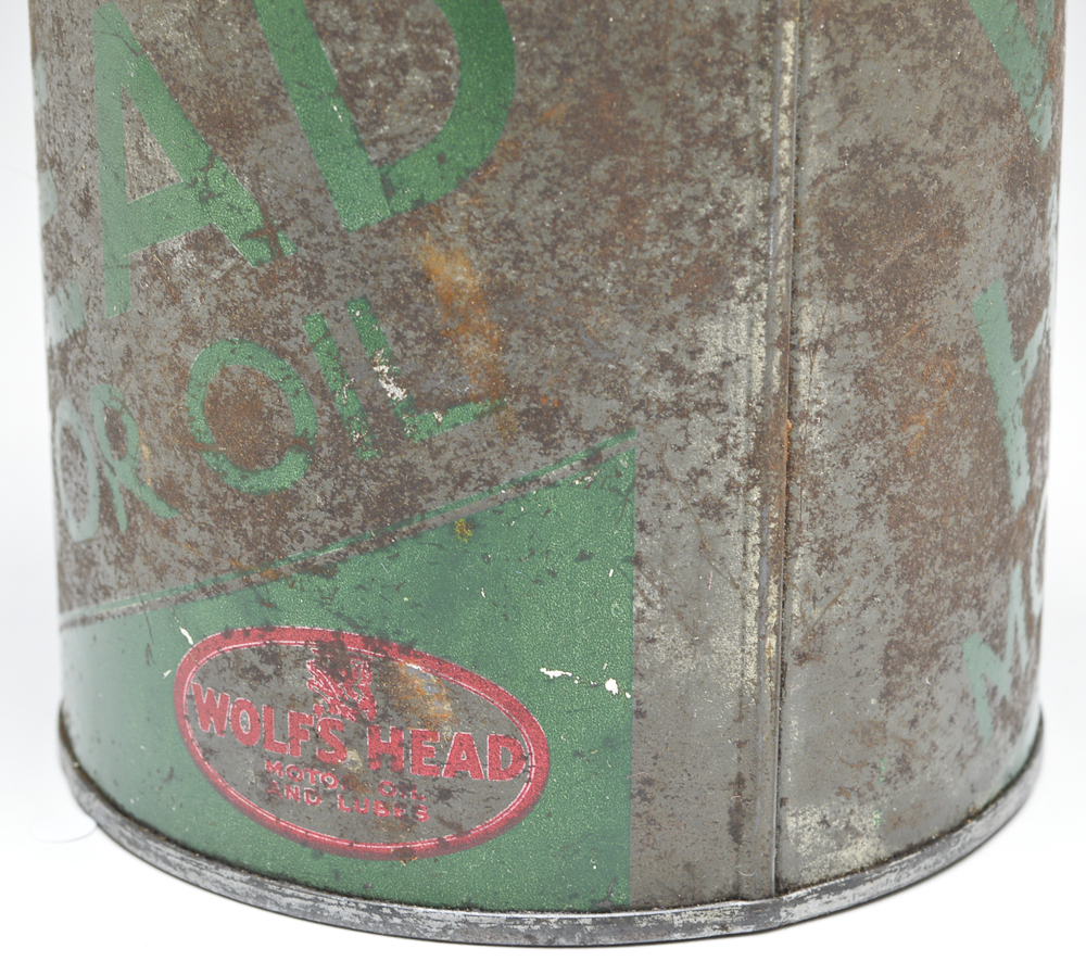 A Vintage Wolf's Head Motor Oil Can