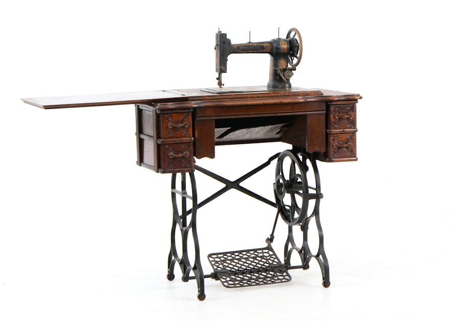 Antique Steinkamp Sewing Machine in Oak Table
