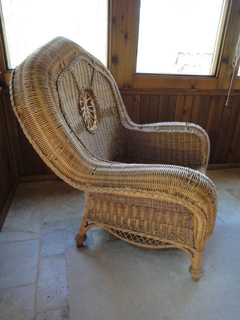Vintage Ralph Lauren Wicker Straw Chair and Ottoman