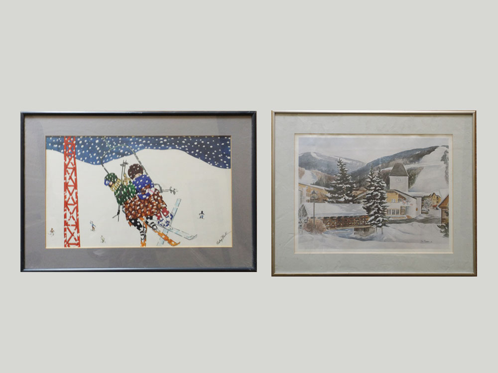 Original Ski Lift Watercolor and Ski Village Print