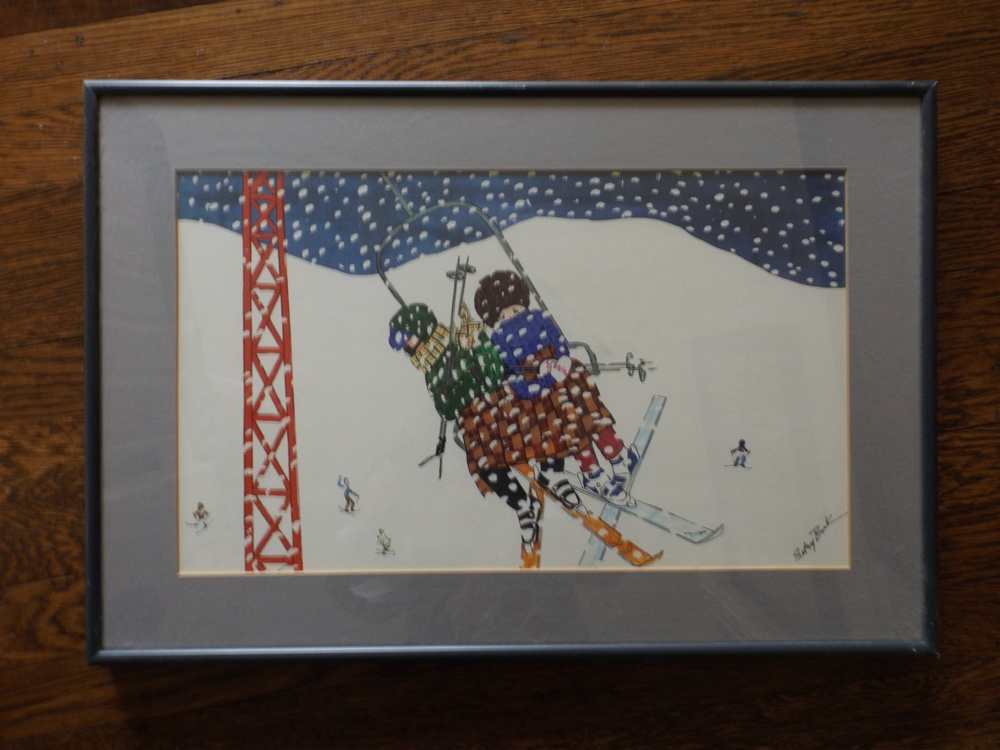Original Ski Lift Watercolor and Ski Village Print