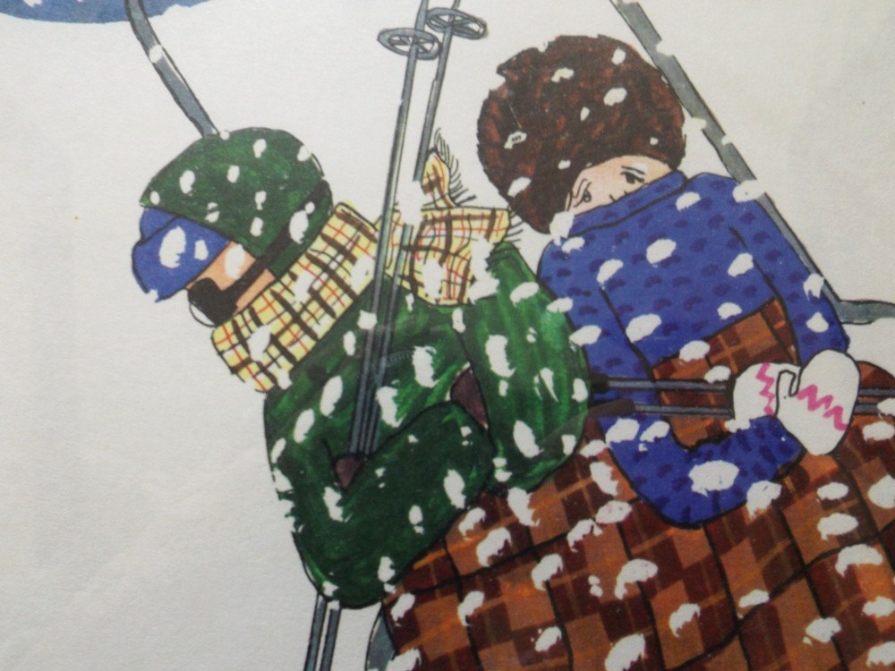 Original Ski Lift Watercolor and Ski Village Print