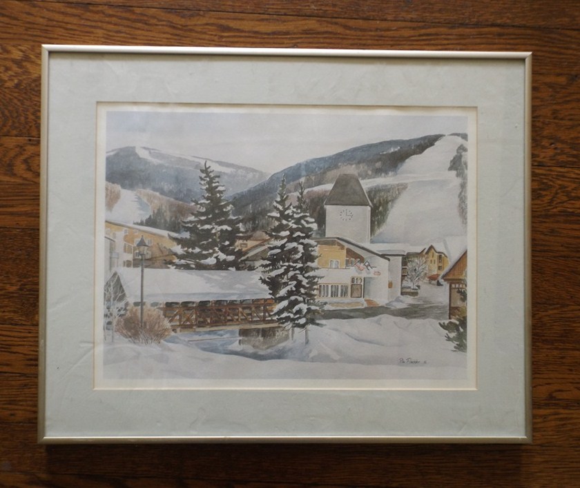 Original Ski Lift Watercolor and Ski Village Print