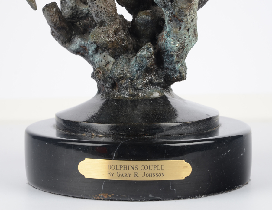 Gary R. Johnson Cast Bronze Sculpture, "Dolphins Couple"