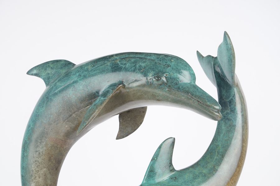 Gary R. Johnson Cast Bronze Sculpture, "Dolphins Couple"