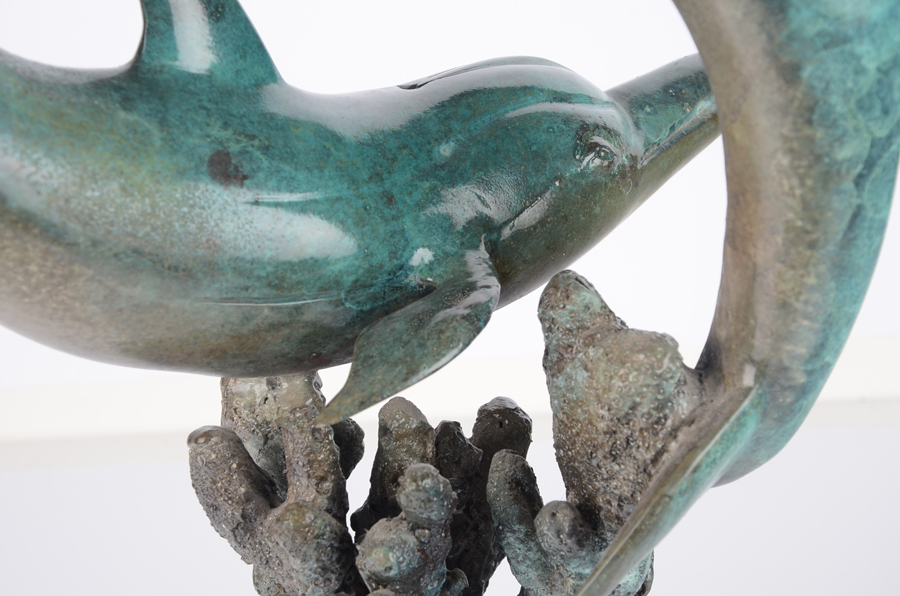 Gary R. Johnson Cast Bronze Sculpture, "Dolphins Couple"