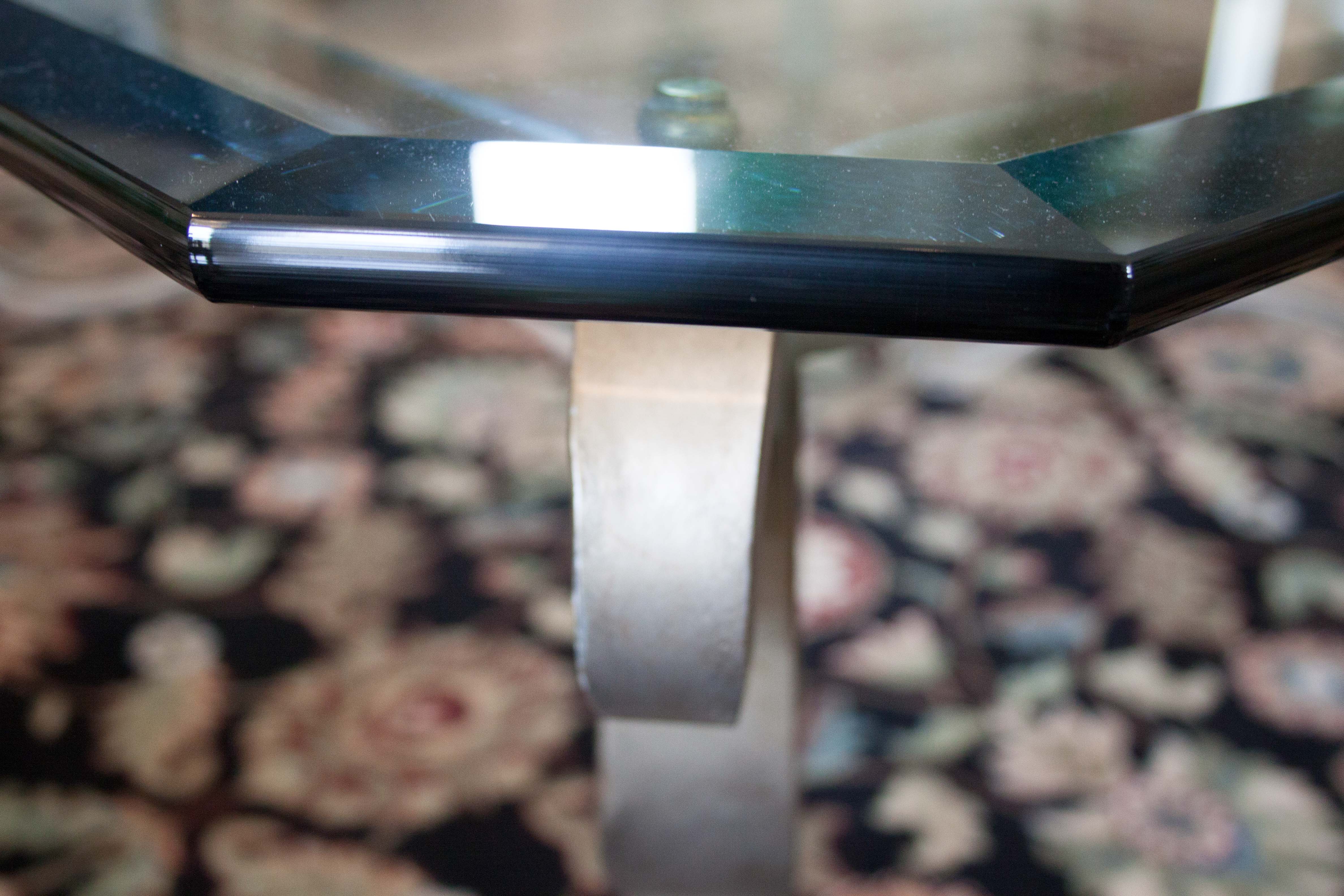 Glass Coffee Table with Scrolling Metal Base