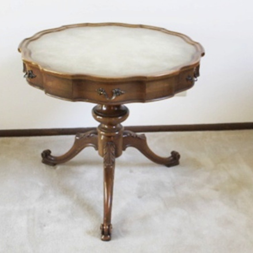 Louis XIV Style Leather Top Mahogany Pedestal Table