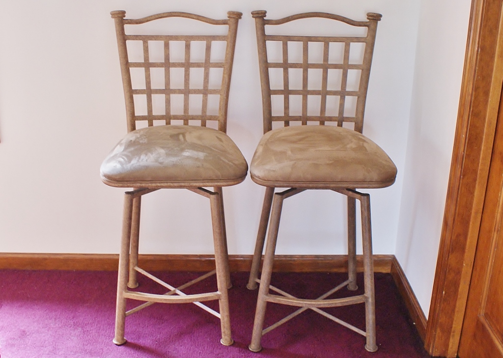 Pair Of Iron Swivel Bar Stools