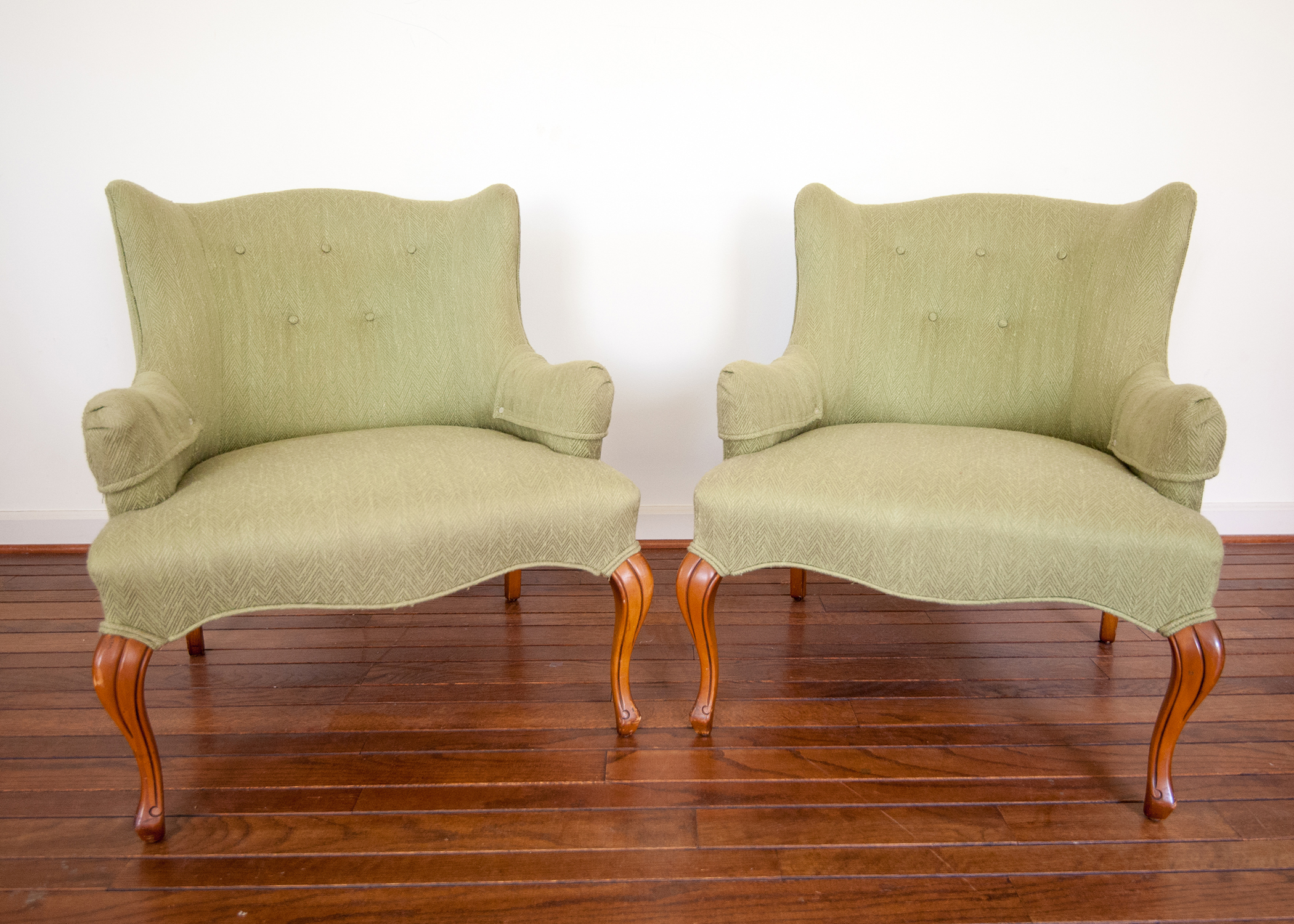 Mid-Century Green Tufted Club Chairs