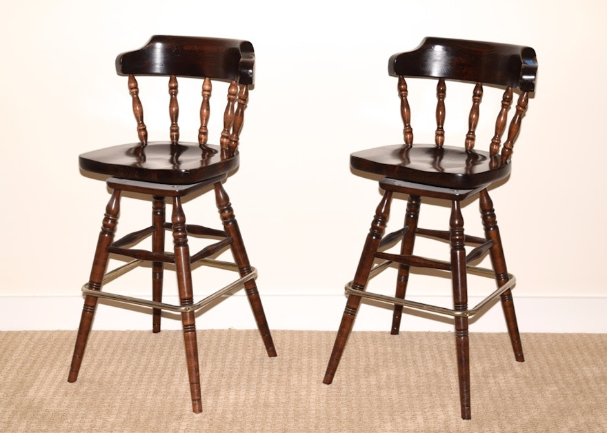 Swivel Bar Stools in Stained Knotty Pine