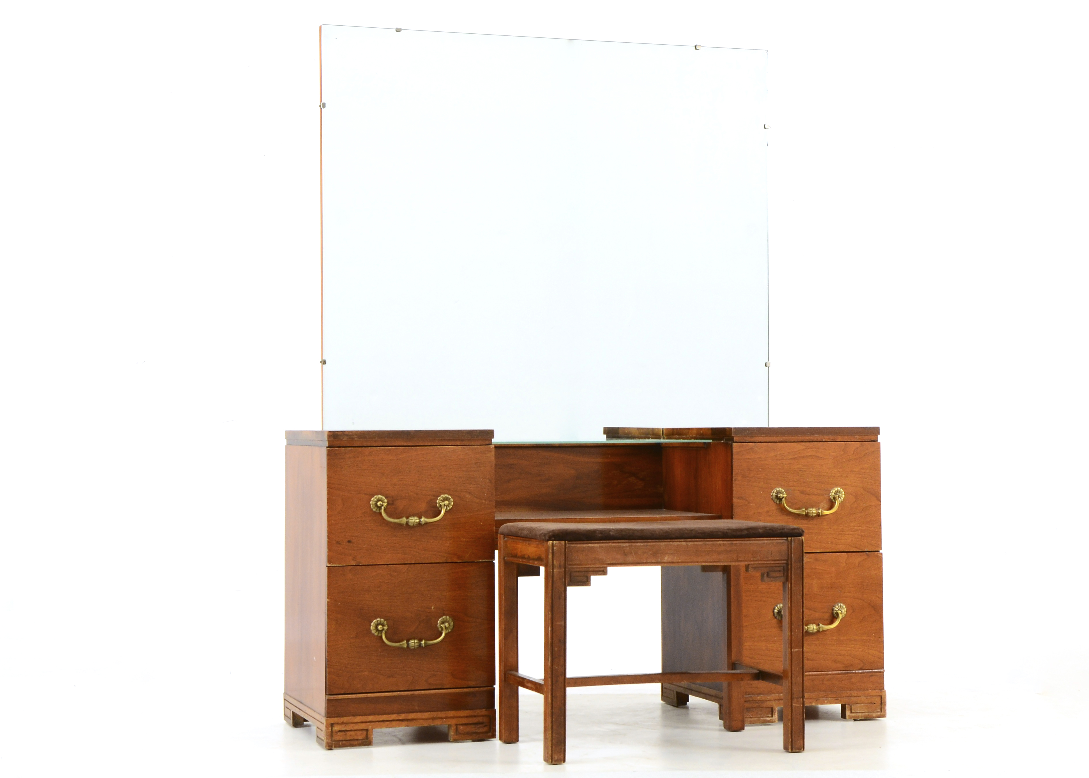 Mid-Century Walnut Vanity with Stool
