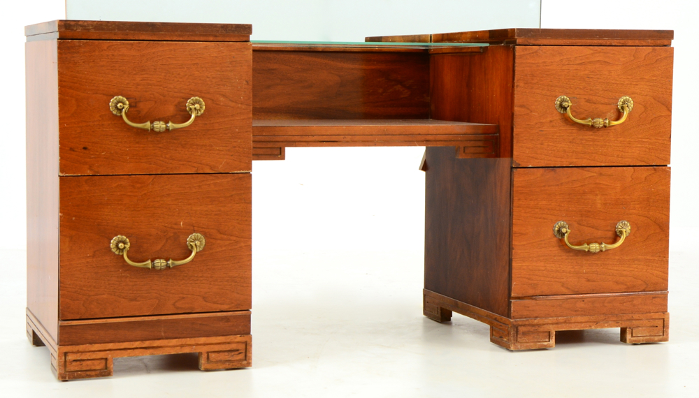Mid-Century Walnut Vanity with Stool