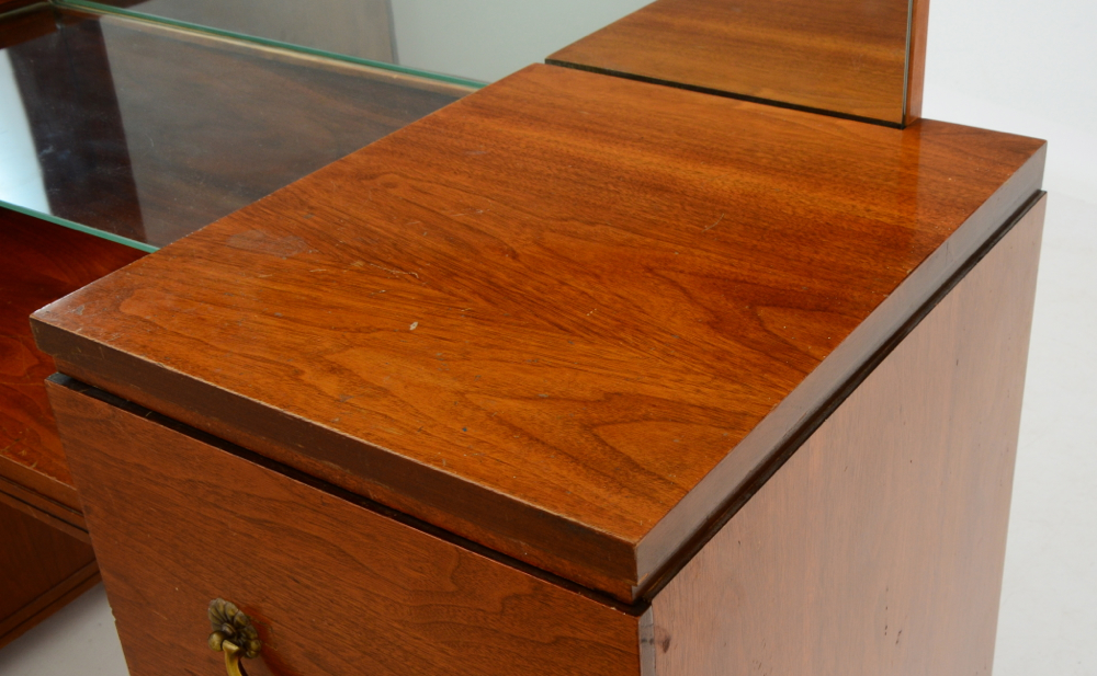 Mid-Century Walnut Vanity with Stool