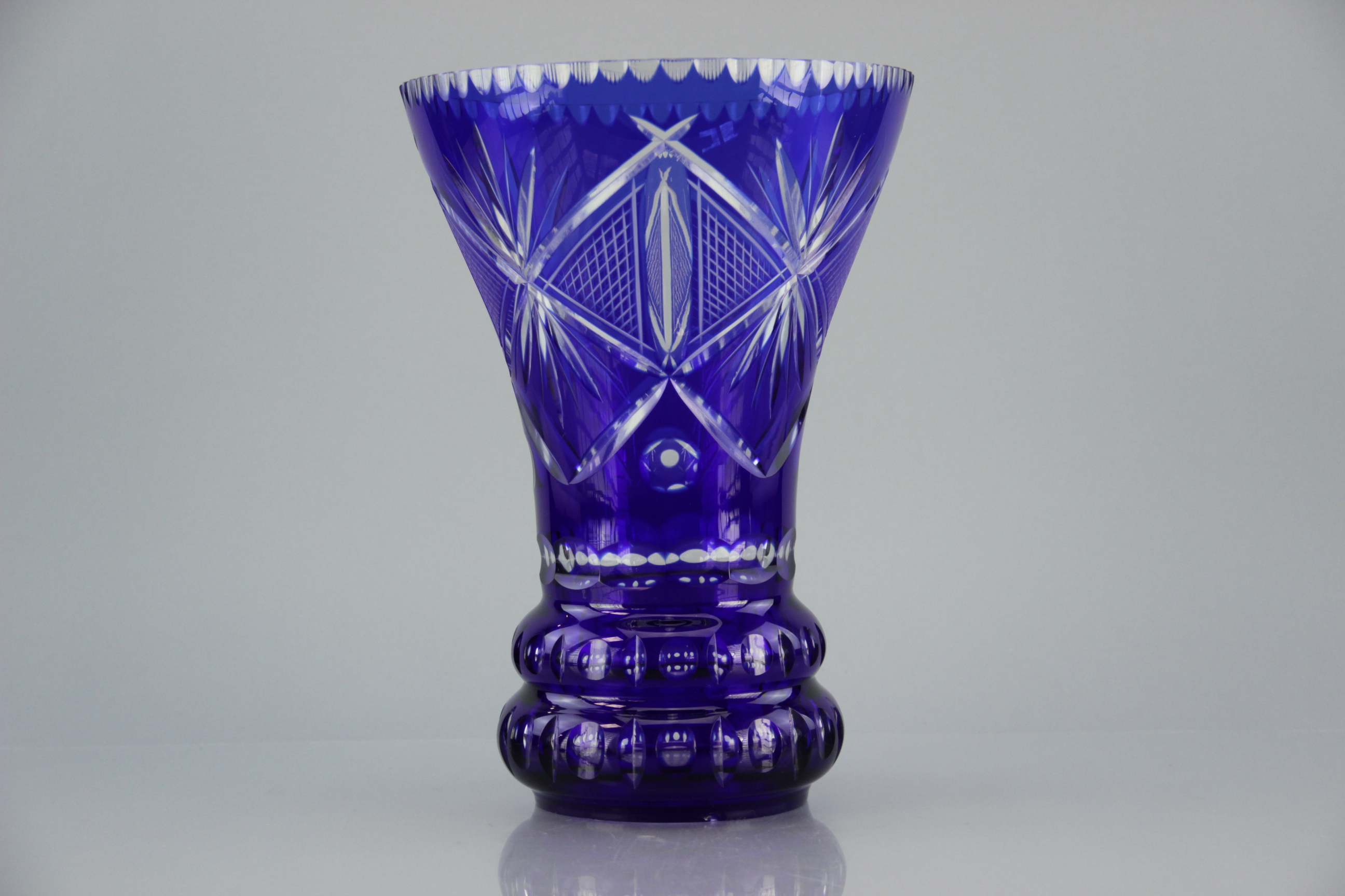 Blue Etched Glass Vase