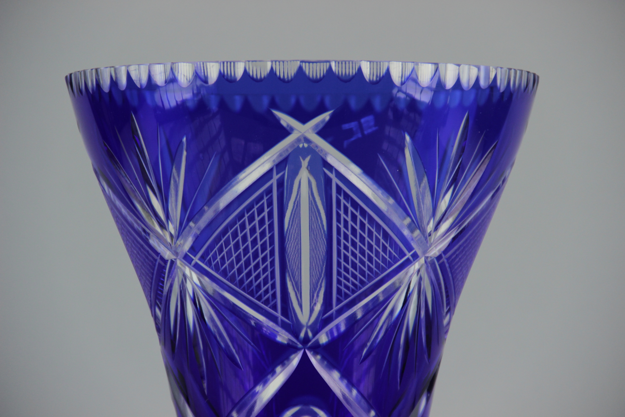 Blue Etched Glass Vase
