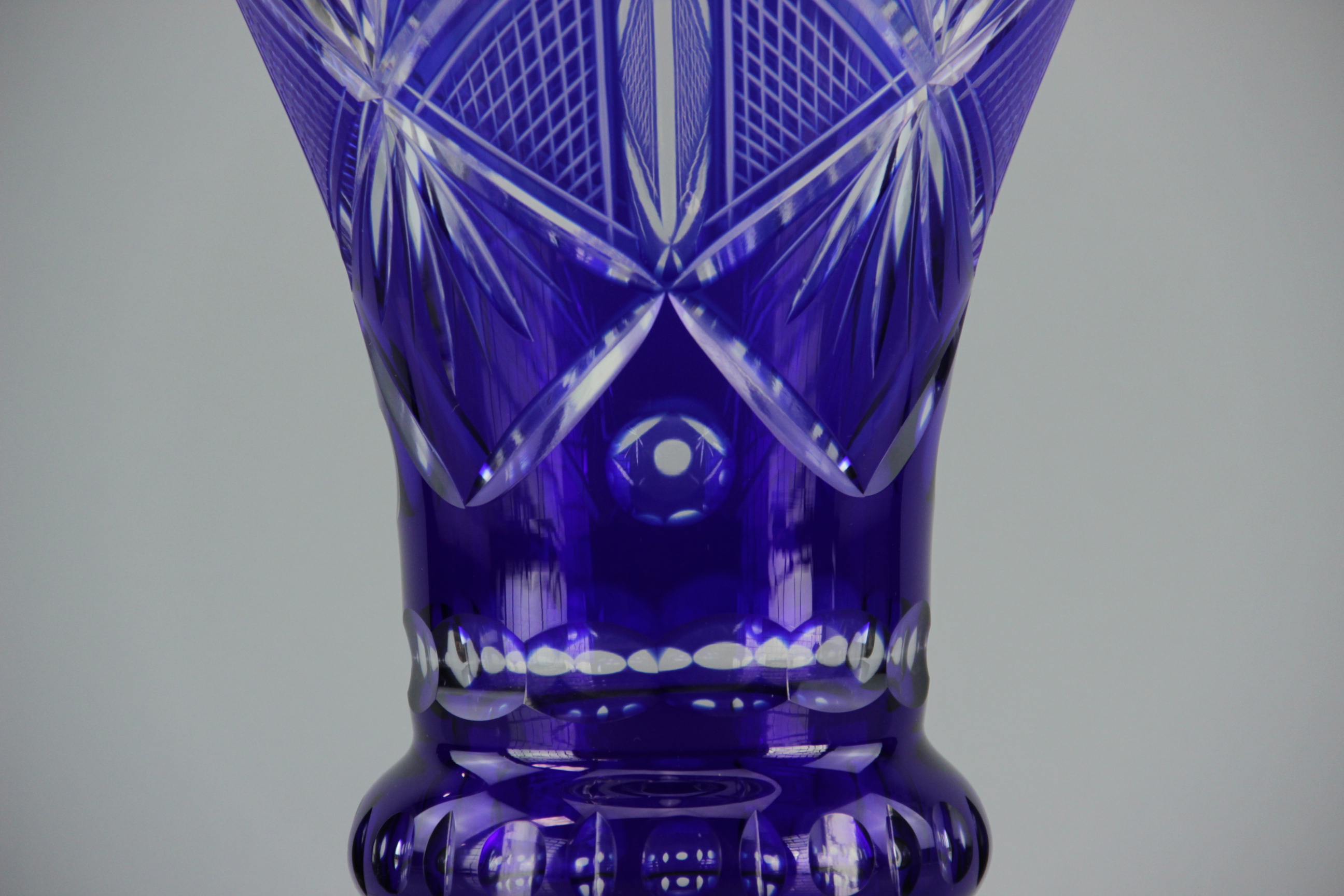Blue Etched Glass Vase