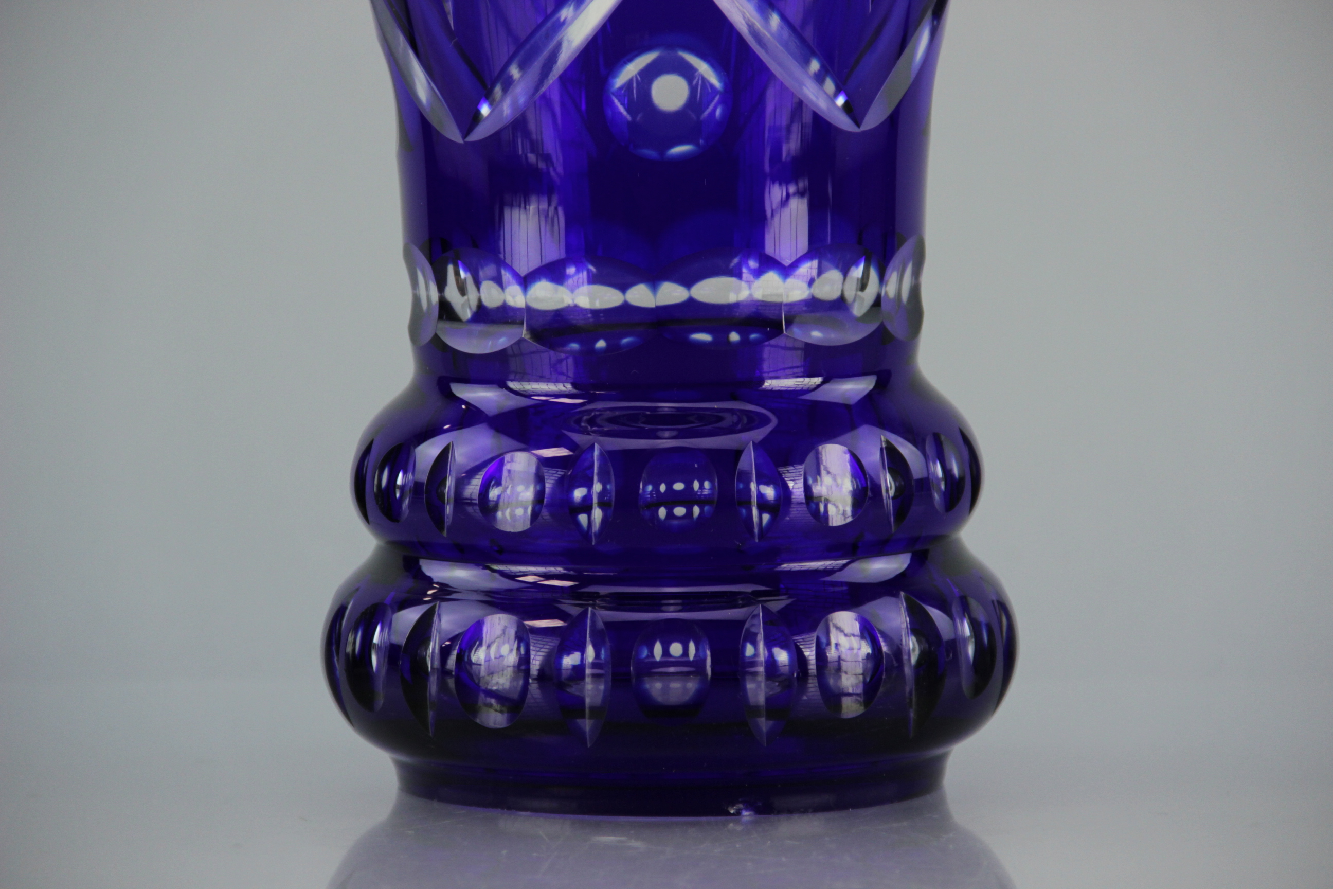 Blue Etched Glass Vase