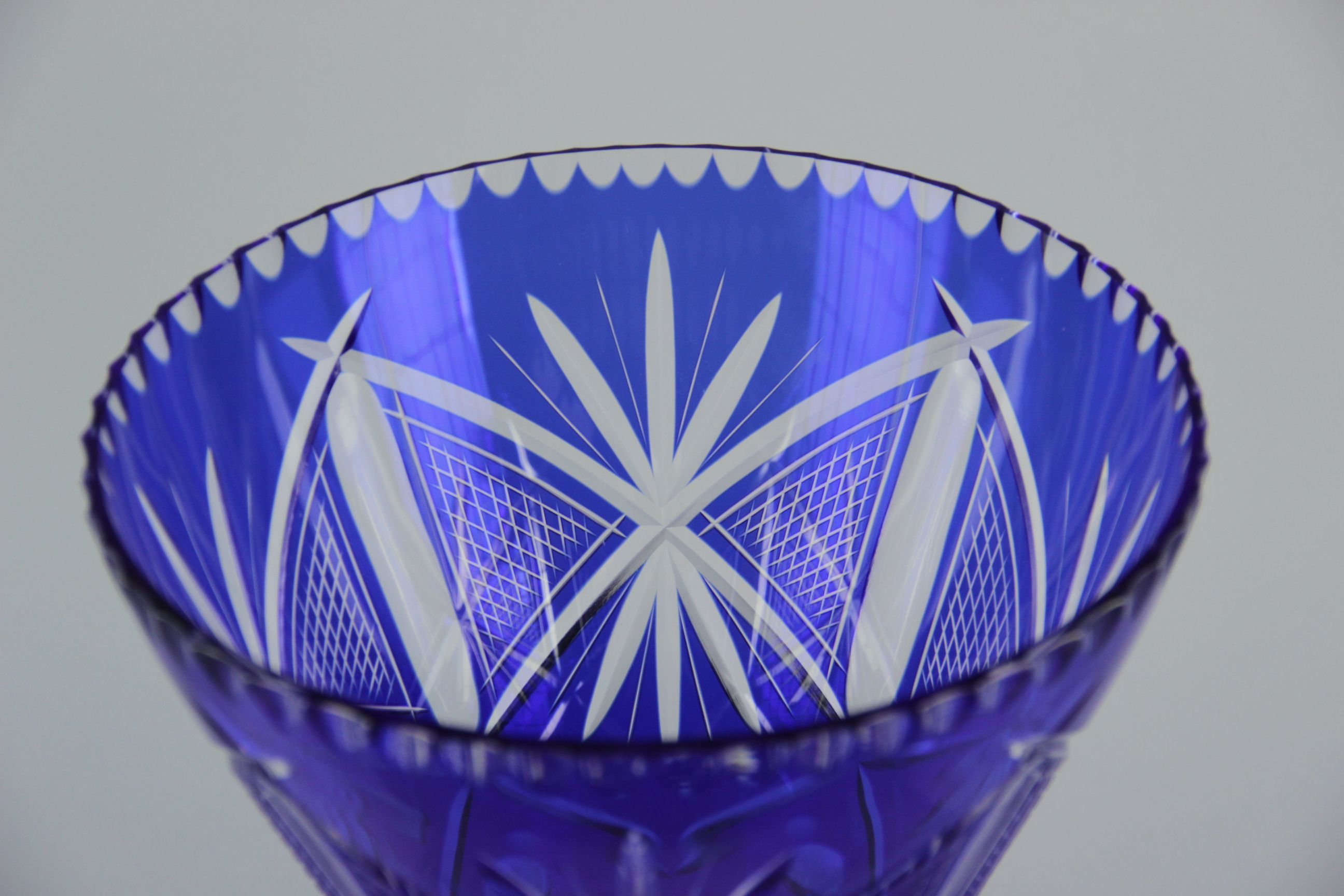Blue Etched Glass Vase
