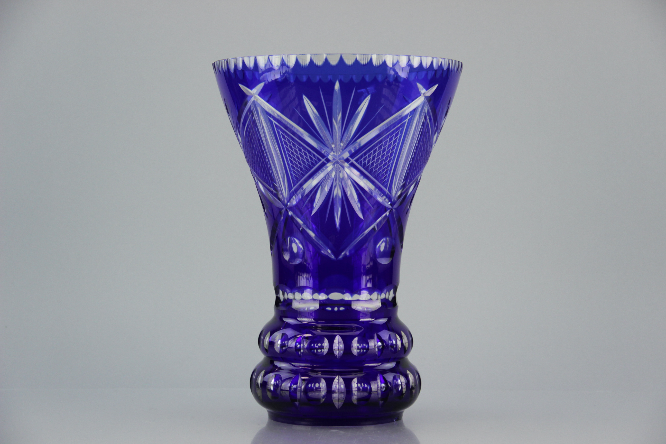 Blue Etched Glass Vase