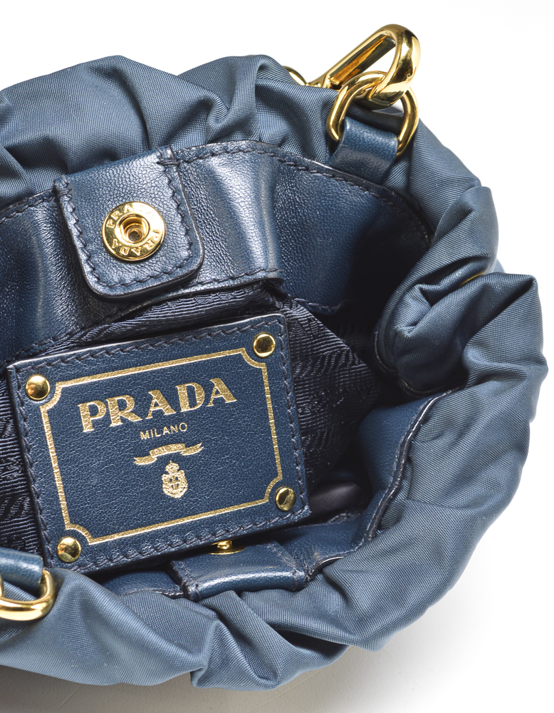 Prada of Milano Designer Denim Nylon and Leather Cross Body Bag