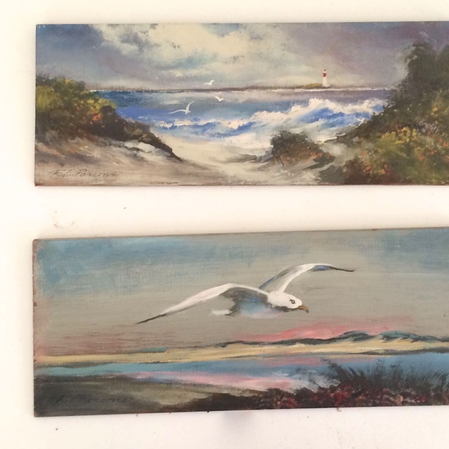 Set of Original Oil Paintings on Wood Planks by R E Parsons