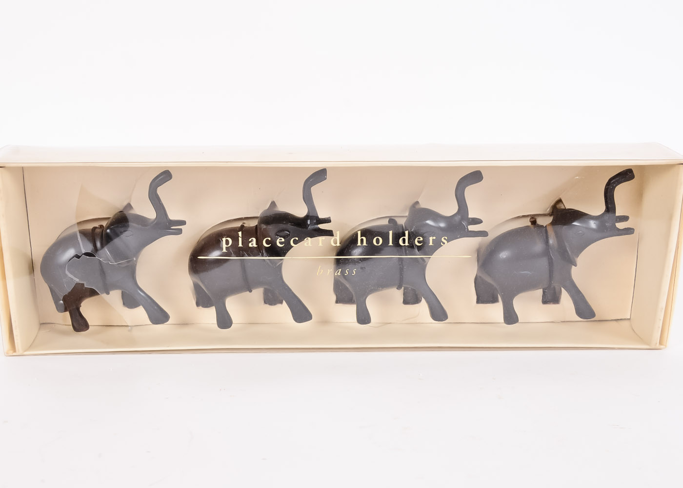 Collection of Brass Elephant Figurines and Place Card Holders