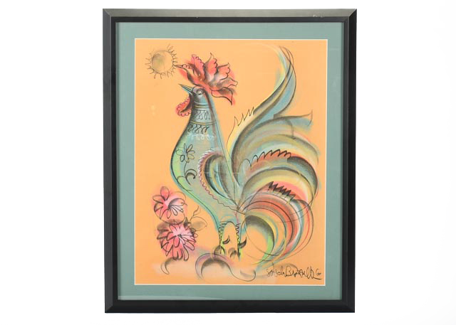 Signed Sascha Brastoff Chalk Pastel Drawing on Paper