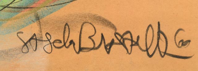 Signed Sascha Brastoff Chalk Pastel Drawing on Paper