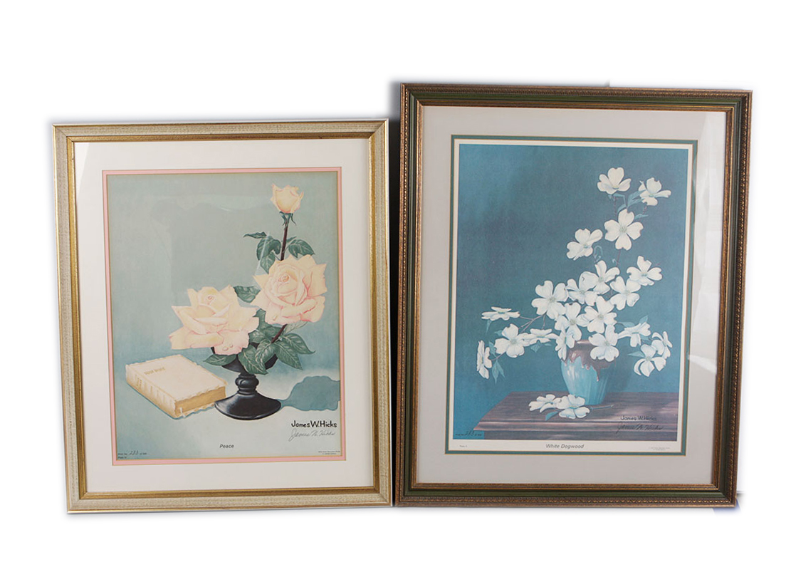 Two Framed James W. Hicks Offset Lithographs