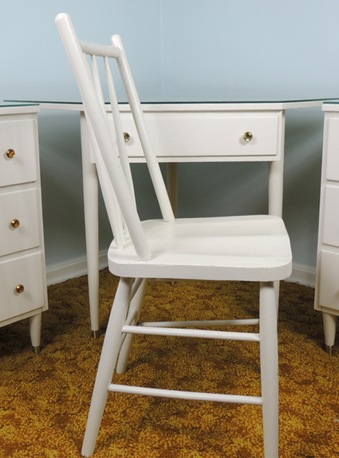 Mid Century White Corner Desk and Chair