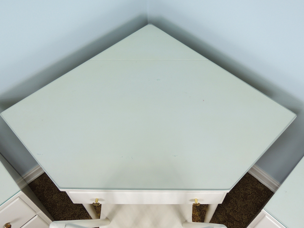 Mid Century White Corner Desk and Chair