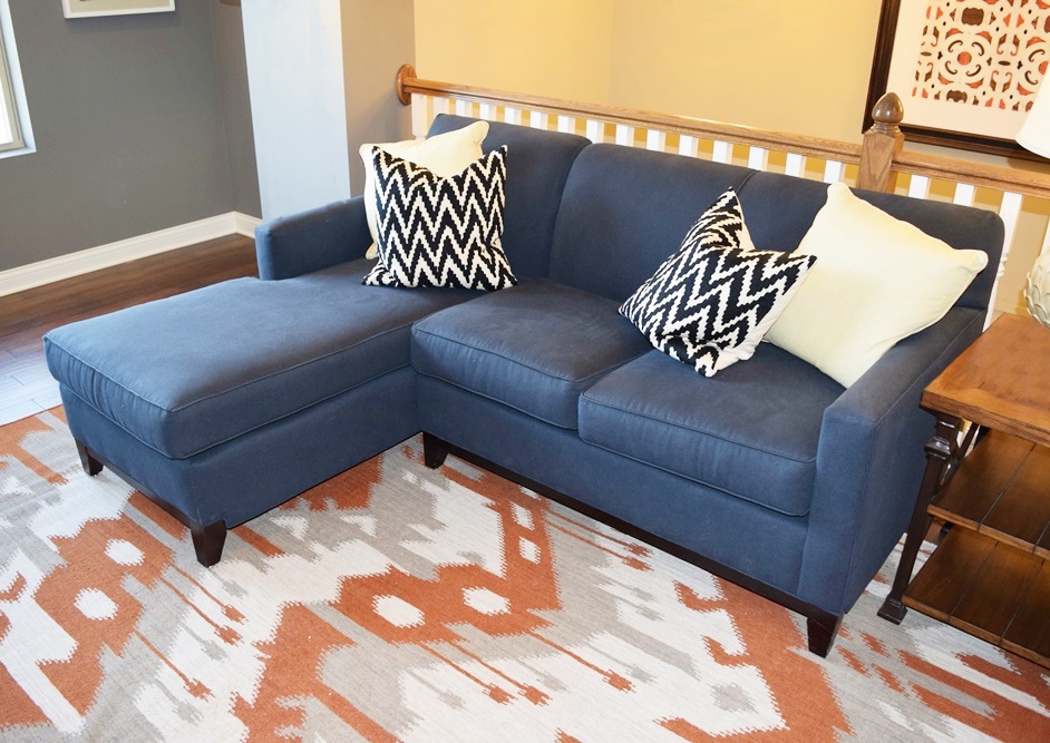 Rowe Furniture Navy Blue Sectional Sofa with Chaise