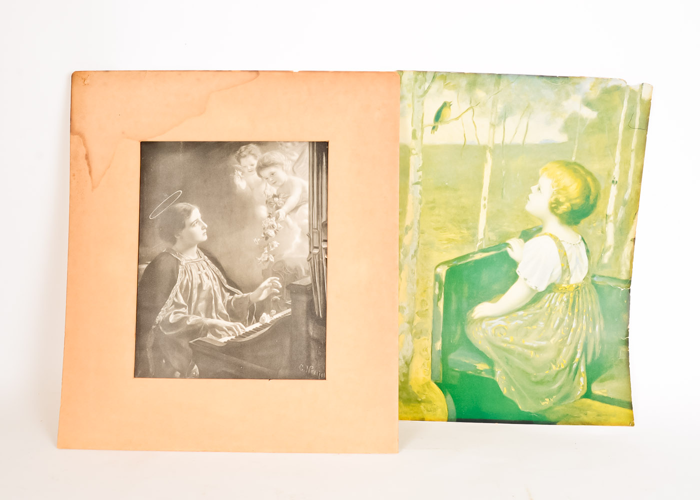 G. Naujok Offset Lithograph of "St. Cecilia" and Print of a Girl