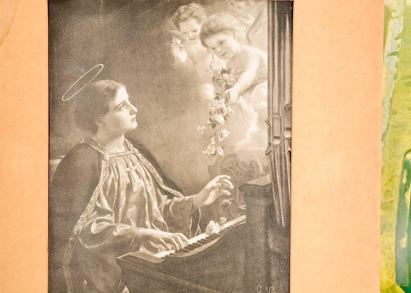 G. Naujok Offset Lithograph of "St. Cecilia" and Print of a Girl