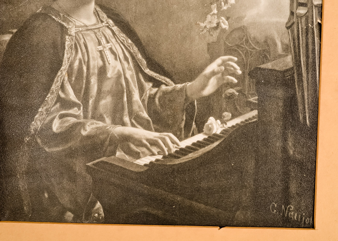 G. Naujok Offset Lithograph of "St. Cecilia" and Print of a Girl