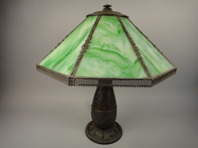 Vintage Art Deco Style Slag Glass Table Lamp