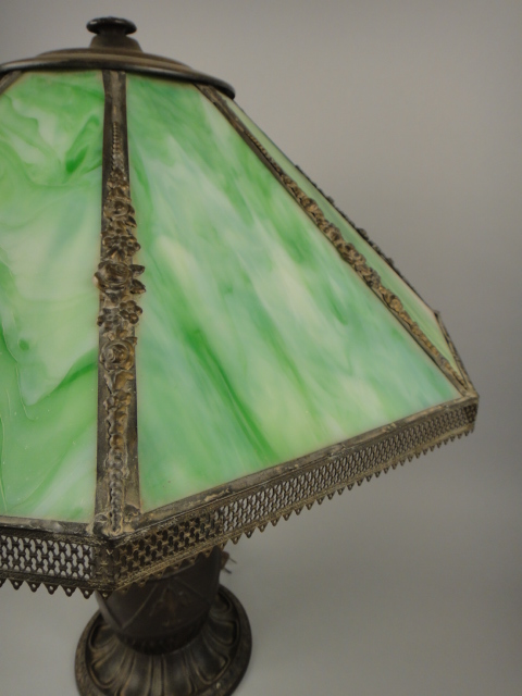 Vintage Art Deco Style Slag Glass Table Lamp
