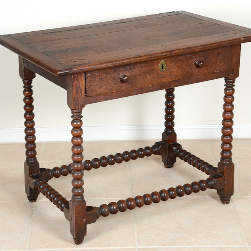 Circa 1720 Tiger Oak William and Mary Style Tavern Table